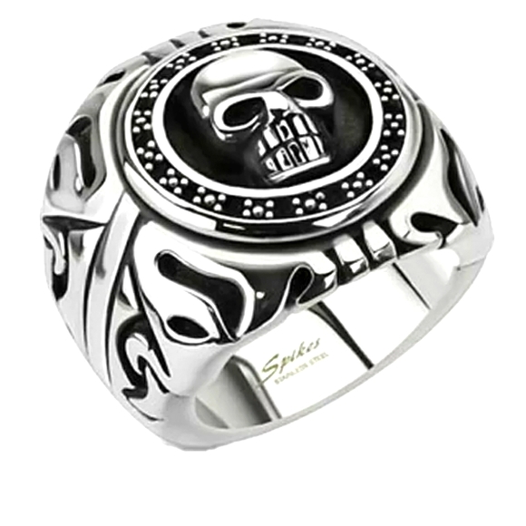 Skull Ring Stainless Steel Men's Wide Skull Biker Ring Shield Size 9-15 - Picture 1 of 1